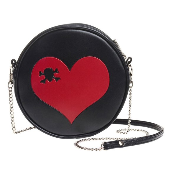 Alchemy Gothic Handbags - Alchemy Gothic Black Vegan Purse Red Heart Skull